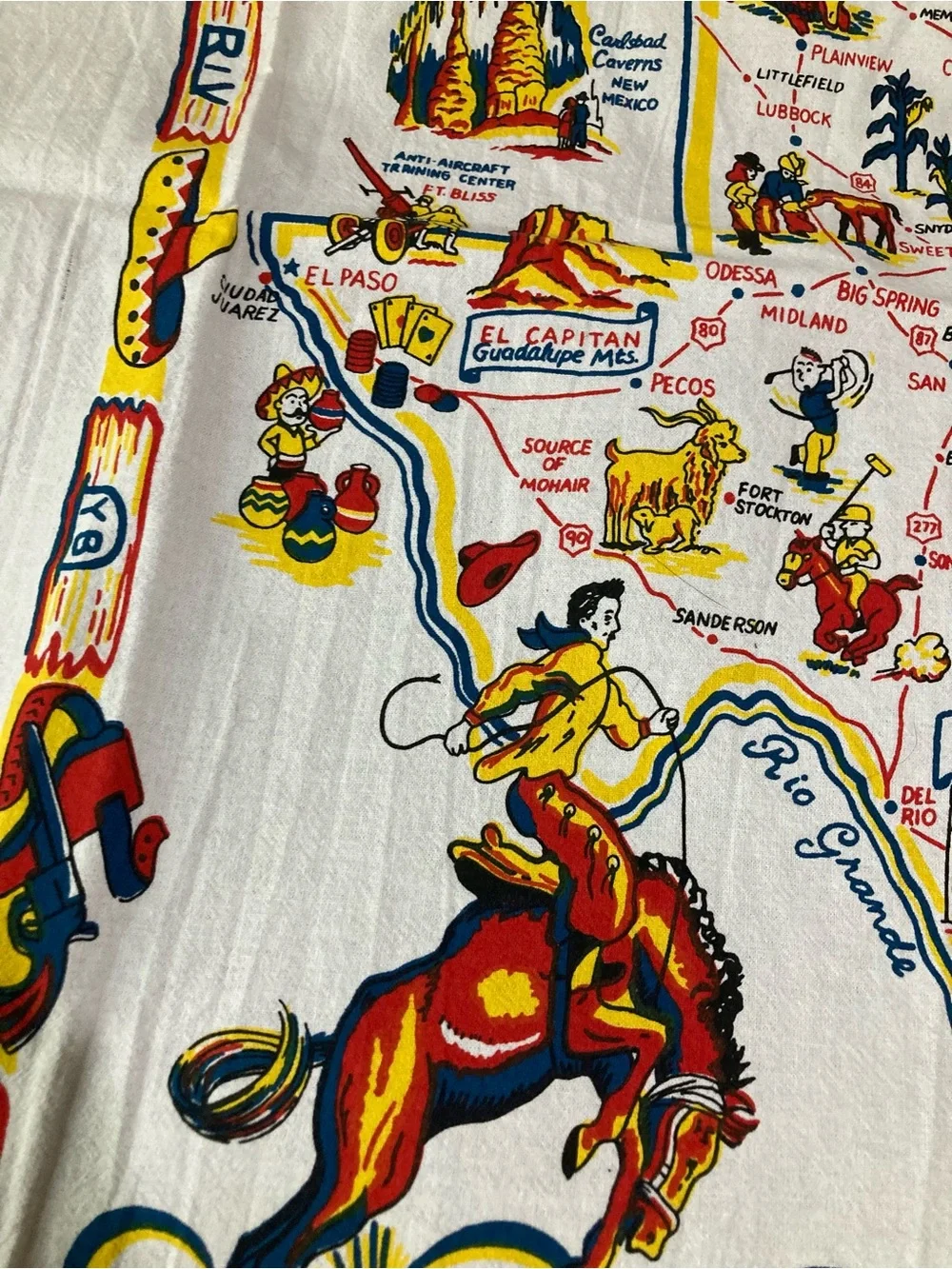Texas souvenir Rodeo Printed Tea Towels - White with Red & Yellow Accents